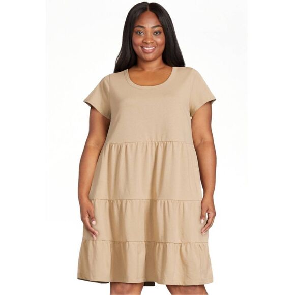 NWT Time and Tru Plus Size XXL Tiered 100% Cotton Mini Dress in Tan - Picture 1 of 6